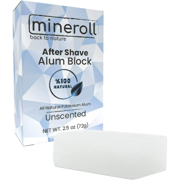 wqlpp-Mineroll After Shave Alum Block, All Natural Potassium Alum, For Women and Men, Alum Stone, Styptic Skin Soothing, Anti-Ingrown Hair Alum Bar, Shaving Accessory, 100% Alum, Unscented, 2,5 oz