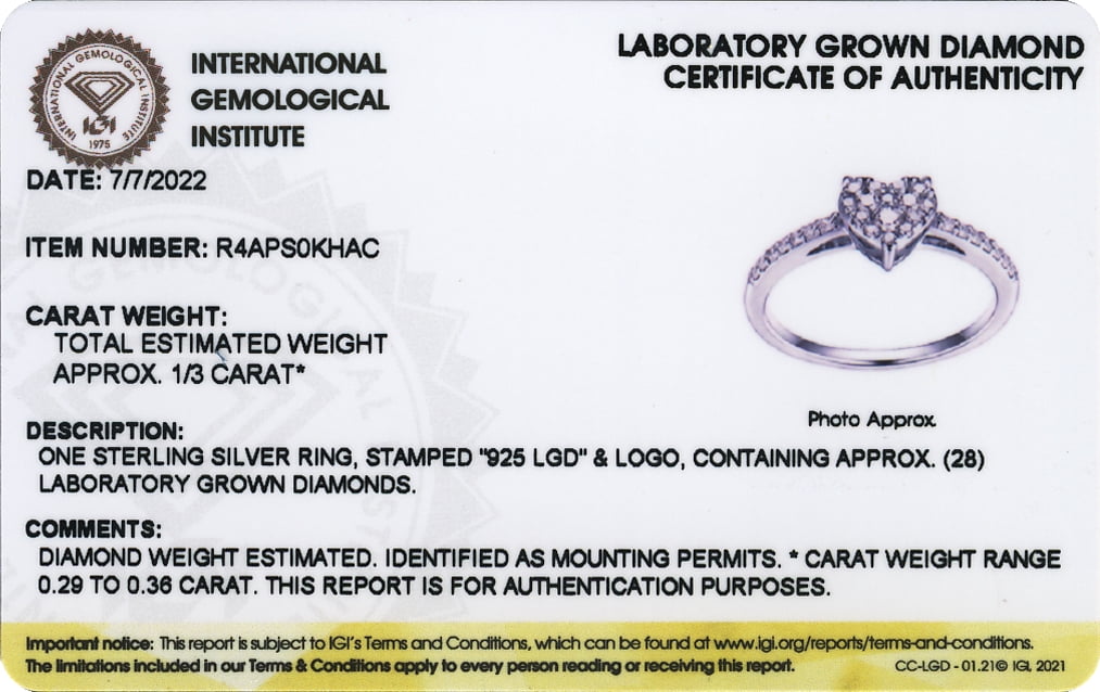 Forever Facets 1/3 CT TW Lab Grown Diamond Heart Ring in Platinum over Sterling Silver, Adult Female