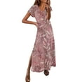 thumbnail image 2 of Amzcrzy Robes pour Femmes Robes Grande Taille pour Femmes aux Formes Robes pour Femmes Printemps et Été Col en V Uni Décontracté Manches Courtes Longue Robe Robe d'Été Robes de Printemps, 2 of 3