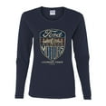thumbnail image 2 of 1983 Vintage Distressed Ford Motors Legendary Power Cars and Trucks Womens Graphic Long Sleeve T-Shirt, Navy, Small, 2 of 3
