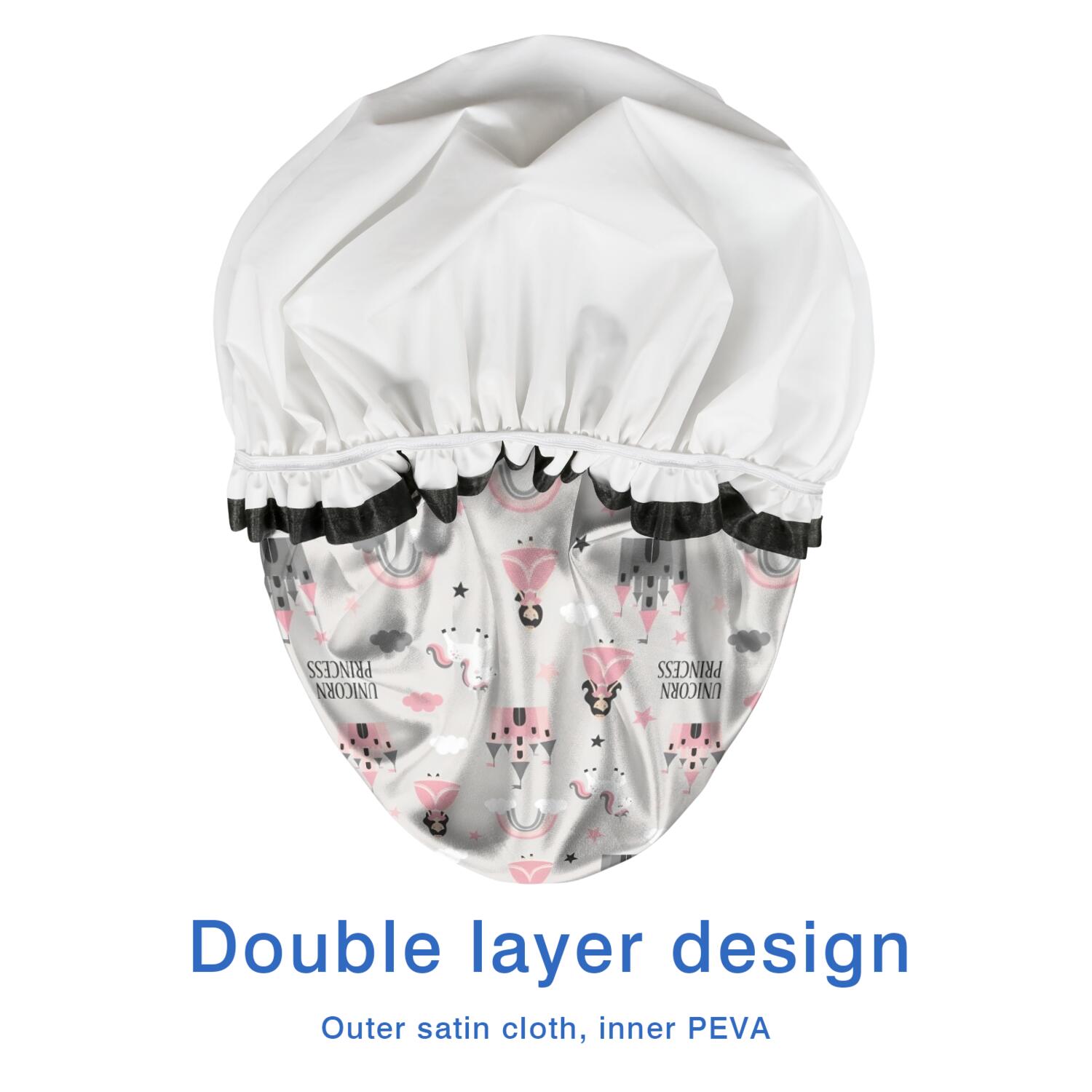 Shower Caps,Unicorn Princess Castle Pattern Waterproof Shower Cap for Women 4 Pieces,Double Reusable Hair Cover for Shower PEVA Elastic Stretch Hem