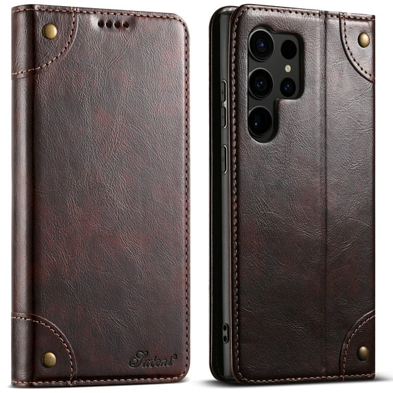Nalacover Vintage Wallet Case for Samsung Galaxy S23 Ultra, Magnetic Closure Flip Folio Cover with Card Slots Kickstand, Classic PU Leather TPU Shockproof Anti-Scratches Case,Brown