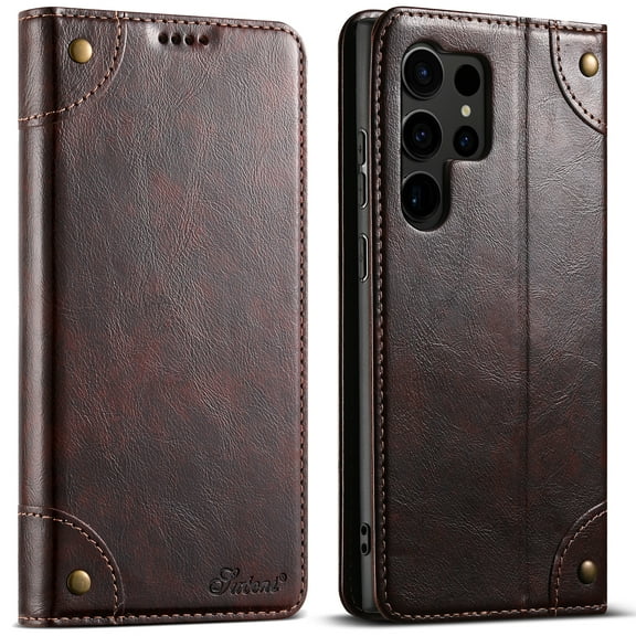 Nalacover Vintage Wallet Case for Samsung Galaxy S23 Ultra, Magnetic Closure Flip Folio Cover with Card Slots Kickstand, Classic PU Leather TPU Shockproof Anti-Scratches Case,Brown