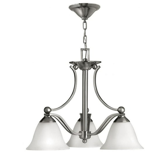 Traditional Three Light Chandelier-Brushed Nickel Finish-Etched Opal Glass Color Bailey Street Home 81-Bel-2998272