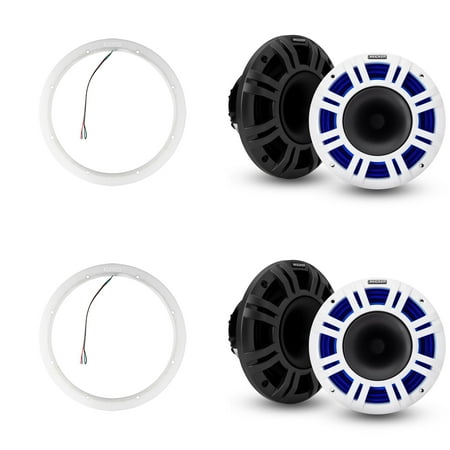 Kicker ( 2 Pair ) 48KMXL8 8 LED Horn-Loaded Marine Speakers & 47KLSR8 8-Inch LED Spacer Rings Bundle