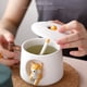 thumbnail image 3 of Advancent Taza de agua de cerámica para perros, tazón de desayuno con decoración de animales, bonito vaso grande para el vientre con tapa y Juegos de servir café y té Estera de madera, 3 of 6