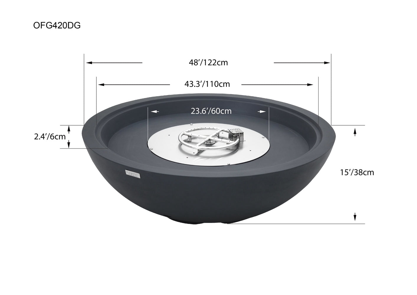 Sol Living Rose Bowl Natural Gas Fire Pit for Outside Outdoor Firepit Table Firepit Concrete Fire Table Patio Heater Fireplace Lava Rock 60,000 BTUs - Dark Grey, 48 x 48 Inches