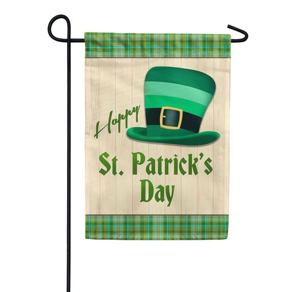 America Forever Buffalo Plaid Happy St Patrick's Day Garden Flag Green Striped Leprechaun Hat 12.5 x 18 Inch Double Sided Yard Outdoor Decoration St. Patrick's Day Flag
