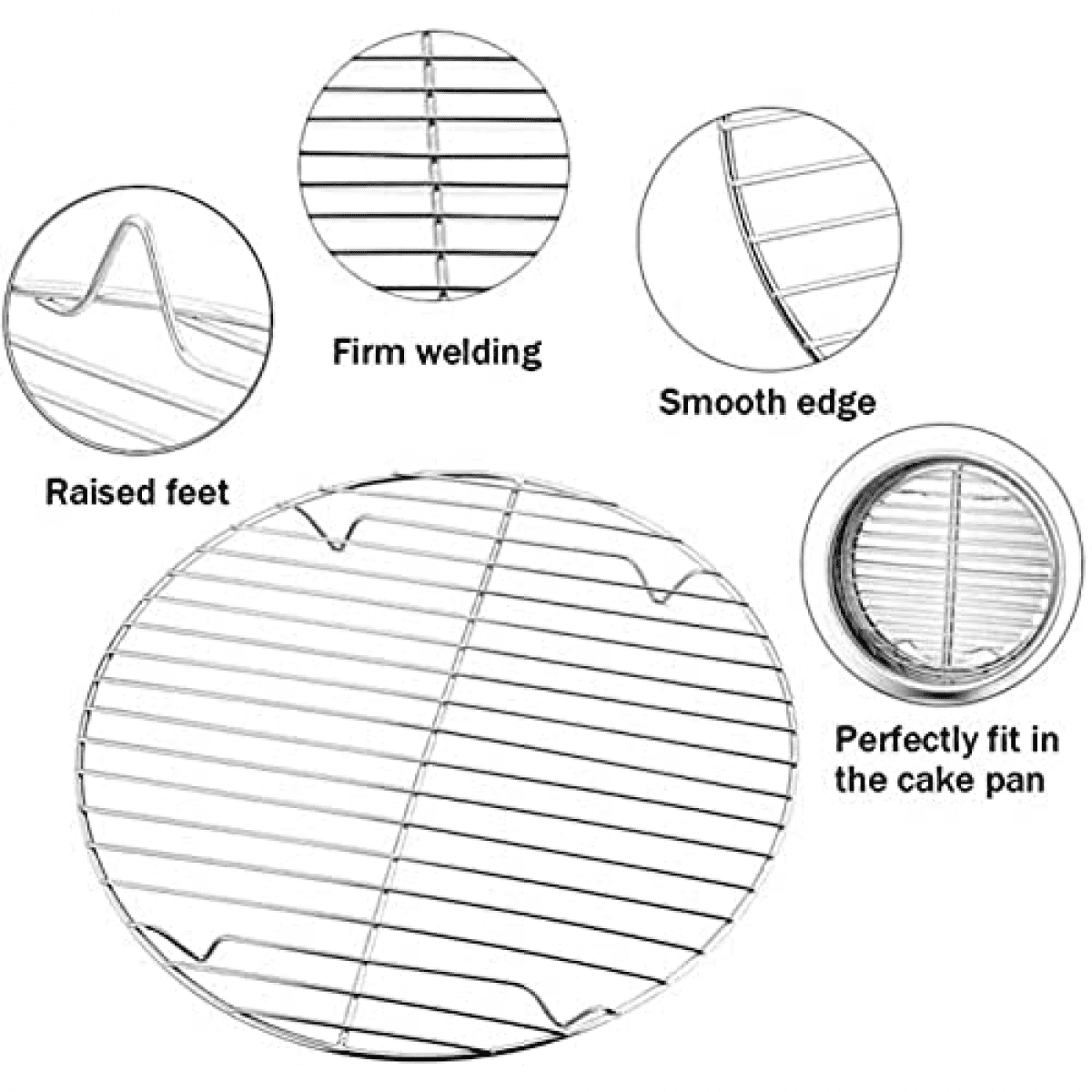 Set Of 3 Round Cooling Rack, 7½ & 9 &10½ Inch, Stainless Steel Baking
