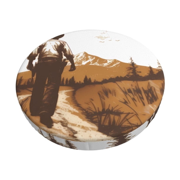 Balery Western Cowboy Countryside Fundas de asiento para taburete de bar redondo de tela de terciopelo ajustables que protegen de arañazos y manchas para sillas de 14 a 17 pulgadas.-14 inch
