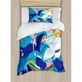 thumbnail image 3 of Whale Decor King Size Duvet Cover Set, Colored Hand Drawn Whale Fish and Rabbits with Sun Cartoon Illustration, Decorative 3 Piece Bedding Set with 2 Pillow Shams, Multi Colored, by Ambesonne, 3 of 3