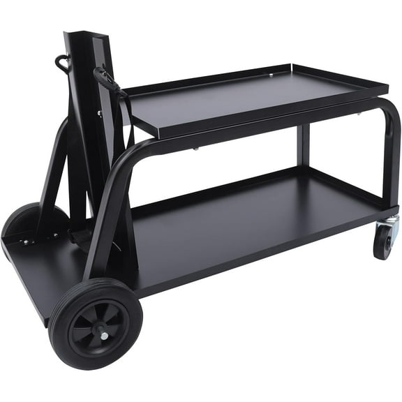 2 Layers Welding Tool Cart, 2-Tier Rolling Welding Cart Tank Storage Convenient Storage Welder Welding Cart 110-pound Black