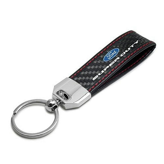 iPick Image for Ford Super-Duty Real Black Carbon Fiber Loop Strap Key Chain with Red Stitching, Official Licensed