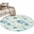 thumbnail image 6 of Teal Blue Flower Round Rug 3ft Washable Circle Entryway Rugs Non Slip Abstract Garden Botanical Leaves Area Rug Indoor Floor Carpet for Bedroom Kitchen Living Room Home Office Dining Room Nursery, 6 of 8