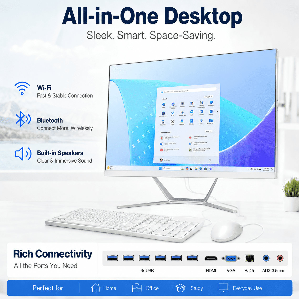 PTZZHEDM 27" All-in-One Business Computer, Intel i7-4600M, 16GB RAM, 1TB SSD, Win10 Pro, White