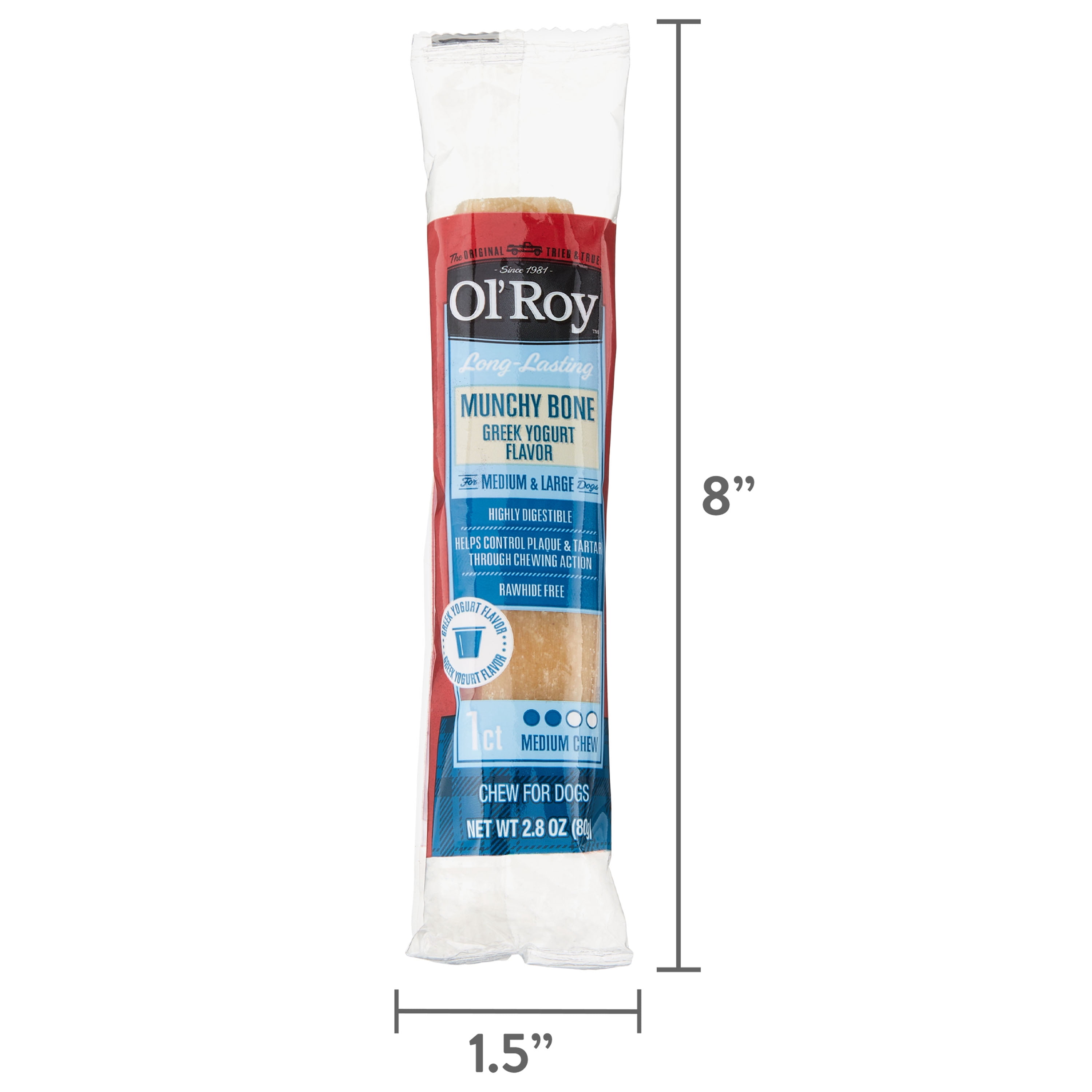 Ol' Roy Munchy Bone Dog Treats, Greek Yogurt Flavor, 2.8 oz, 1 Count