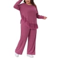 thumbnail image 4 of Conjuntos de 2 piezas para mujer Agnes Orinda, blusa de manga larga y pantalones de pierna ancha 2X color rojo rosa, 4 of 6