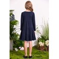 thumbnail image 5 of Oudiya Girls Long Sleeve Dress Tiered Flowy Sundress Navy Blue Midi Swing Casual Dress, 3-10 Years Girls, 5 of 6