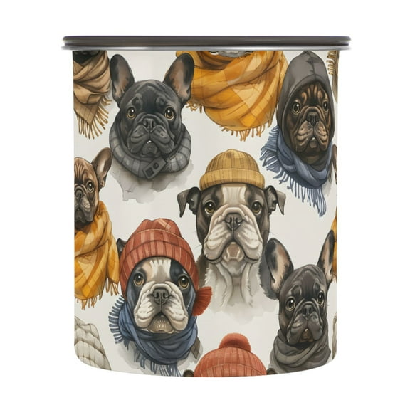 Bulldogs with Hat Dogs Airtight Coffee Bean Canister 30oz Food Storage Containers with Lids For Gournd, Tea, Sugar, Flour, Rice, Cereal, Candy Cookie Jar
