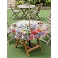 thumbnail image 4 of Outdoor Tablecloths with Umbrella Hole & Zipper, Pink Flowers Round Tablecloths 60 Inch, Spring Floral Elegant Pastoral Wooden Waterproof Table Cloth, Patio/Pool/Picnic Table Covers, 4 of 8