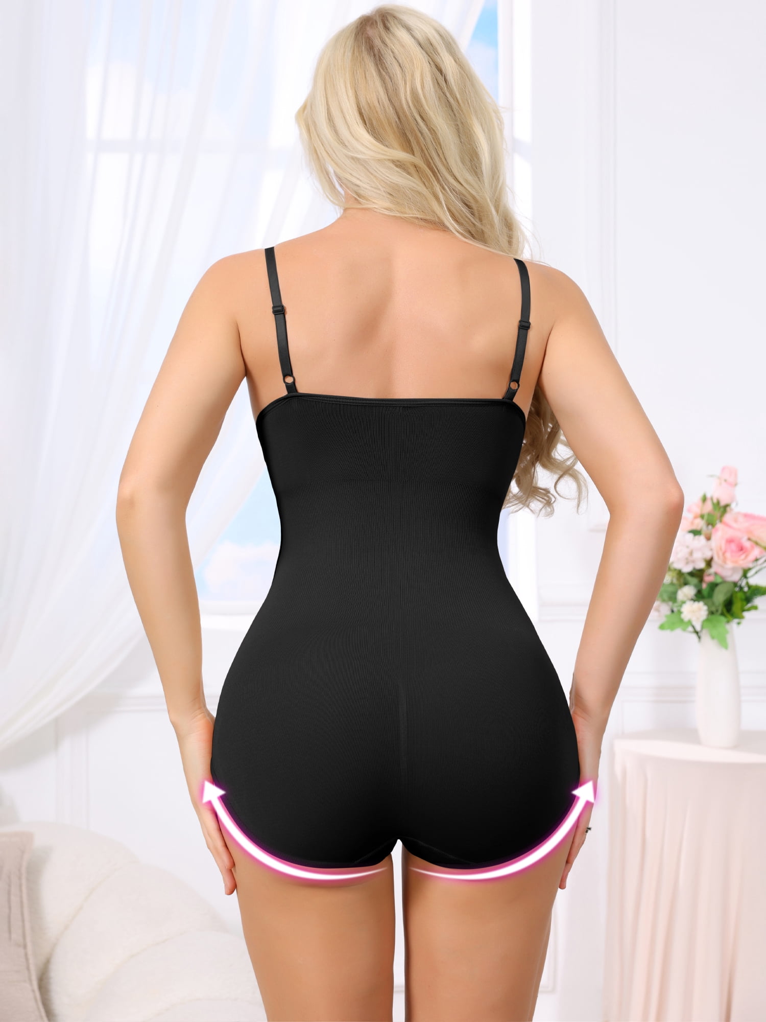 DARING DIVA Women's V Neck Push Up Butt Lifting Front Hook Bodysuit S Black