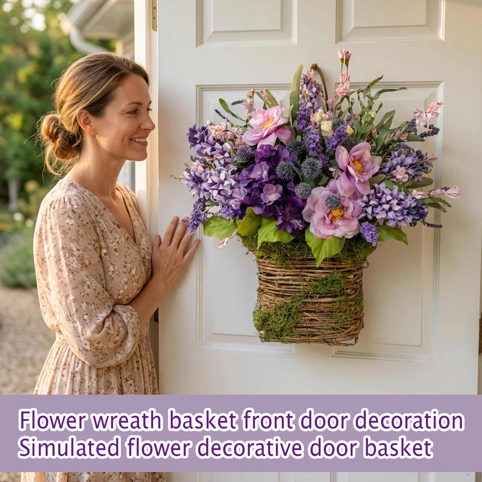Flowers Artificial, Artificial Flowers, Wall Decoration, Moss Decor, Woven Wall Basket Decor, 11X9 In, Lavender Decor, Faux Hanging Flowers, Entry Accent, 1 Pc