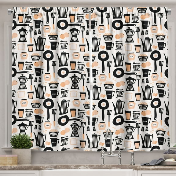 Ambesonne Retro Kitchen Curtains, Vintage Kitchen Utensils, 55"x45", Charcoal Grey Pale Peach