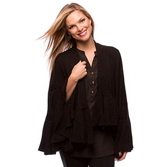 StylesILove Trendy Lightweight Knitted Ruffled Wrap (Black)