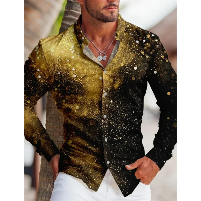 Camisa de manga larga con botones y solapa con estampado 3D más vendida para hombre 2024, camisa informal de tela suave y cómoda para hombre