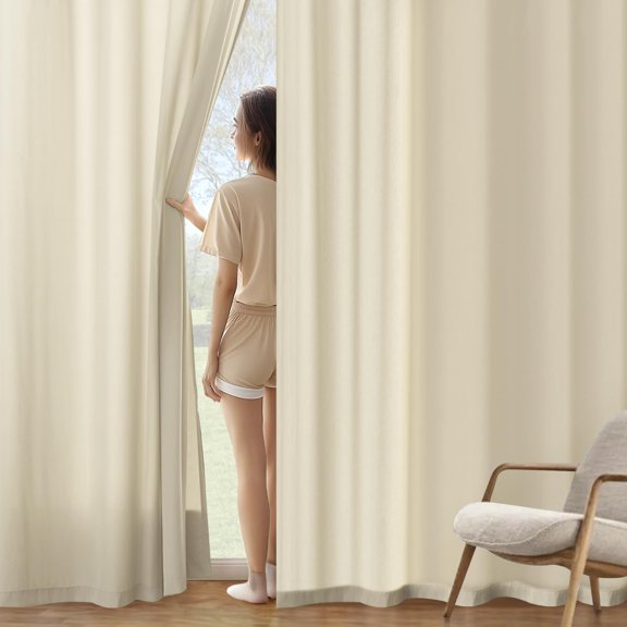 Cream Beige Privacy Sheer Curtains That Let Light in 84 Inches Long Non-See-Through Semi Sheer Curtain Light Filtering Window Curtains Drapes for Living Room Bedroom 2 Panels Set
