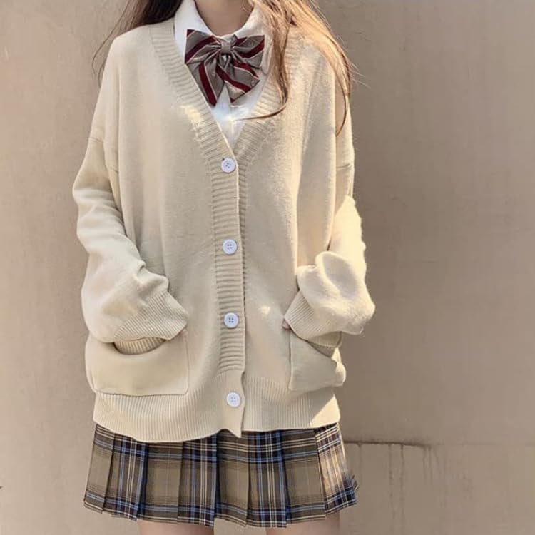 LinYooLi Kawaii Cardigan Sweater for Teen Girls Cute Long Sleeve Loose Knitted Jacket Coat Aesthetic Japanese School Uniform Walmart