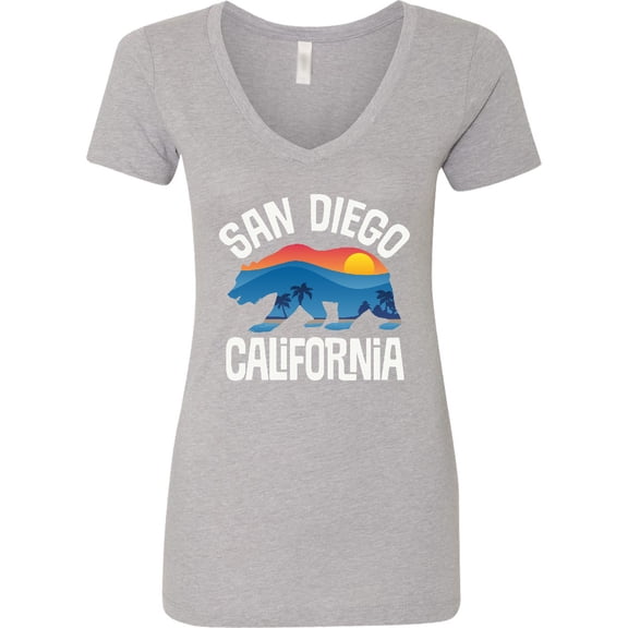 Inktastic San Diego California Bear Sunset Women's V-Neck T-Shirt