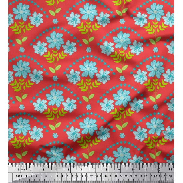 Soimoi Rayon Fabric Leaves,Floral & Scale Geometric Fabric Prints By Yard 56 Inch Wide