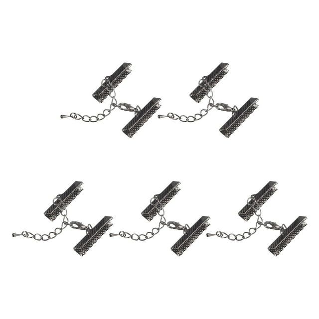 Unique Bargains 10Set Ribbon Crimp Clamp Ends Lobster Claw Clasps & Chain 30mm Metallic Black for DIY