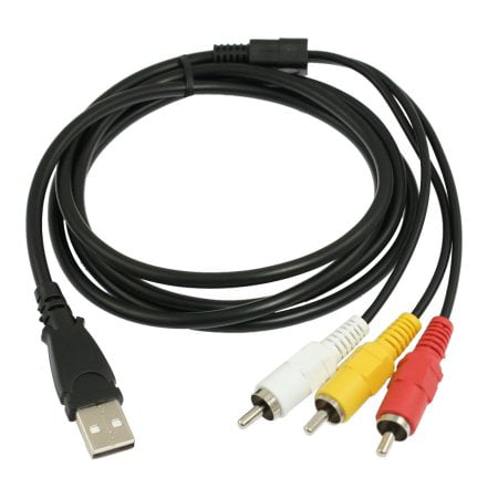USB Male A to 3x RCA Adapter Camcorder AV Cable Black for VCR CD