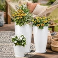 thumbnail image 3 of Bibana Set of 3 White Glossy Planters (24", 21", 10"), Indoor Outdoor Round Plastic Flower Pots with Drainage Hole & Saucer, Lightweight Imitation Porcelain Decorative Planters for Home Garden Porch, 3 of 7
