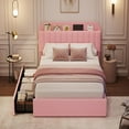 thumbnail image 6 of EliteEdge Twin Upholstered Bed Frame with Storage Headboard & 2 Drawers, Boucle Fabric Platform Bed with Bookcase, No Box Spring Needed, Easy Assembly, Pink, 6 of 6