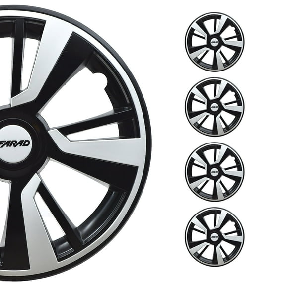 OMAC - Black with White Hub Caps 14 Inch Set of 4, Tapas para Rines 14, Premium Wheel Covers 14 Inch, R14 Rim Cover Set, Snap On Durable Car Replacement Exterior Accessories