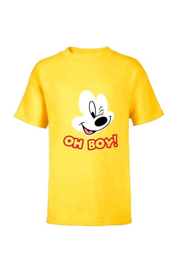 Mickey Mouse Happy Face Winking Oh Boy - Short Sleeve T-Shirt for Kids - Customized-Yellow