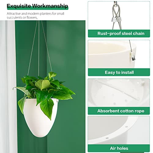 Sungmor Garden Self Watering Hanging Planter, 3 Pack, White, Succulent Flower Pot Air Plant Holder, Unique Eggshell Houseplant Pots, Home Indoor Outdoor Office Decorative Container