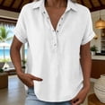 thumbnail image 4 of GUACER Women's Short Sleeve Cotton Linen Shirt Button Down Collared Blouse, Breathable Summer Top, 4 of 6