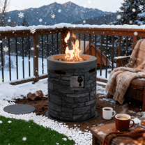 19.7" Gas Fire Pit with Magnesium Oxide Cultured Stone Finish,Contain Rainproof Cover and Lava Rocks, 32000 BTU / Gray