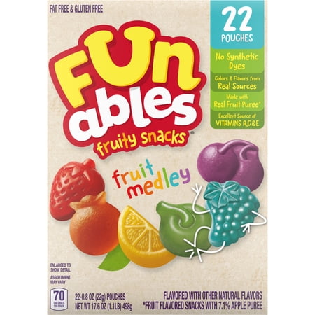 Funables Fruity Snacks, Fruit Medley Flavored Snacks, 0.8 Ounce Pouches, 22 Count
