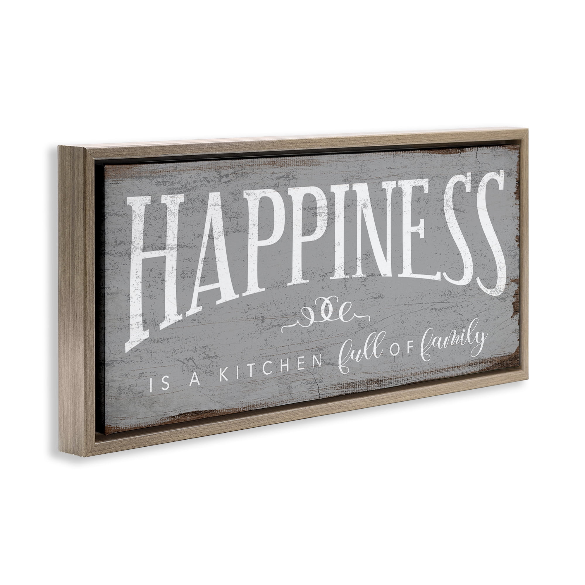 Stupell Industries Happiness is A Full Kitchen Phrase Typography Painting Brown Floater Framed Canvas Art Print Wall Art, 31 x 14