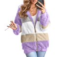 thumbnail image 2 of Womens Winter Fuzzy Fleece Jacket Hooded Color Block Patchwork Cardigan Coats Outerwear with Pockets L, 2 of 9