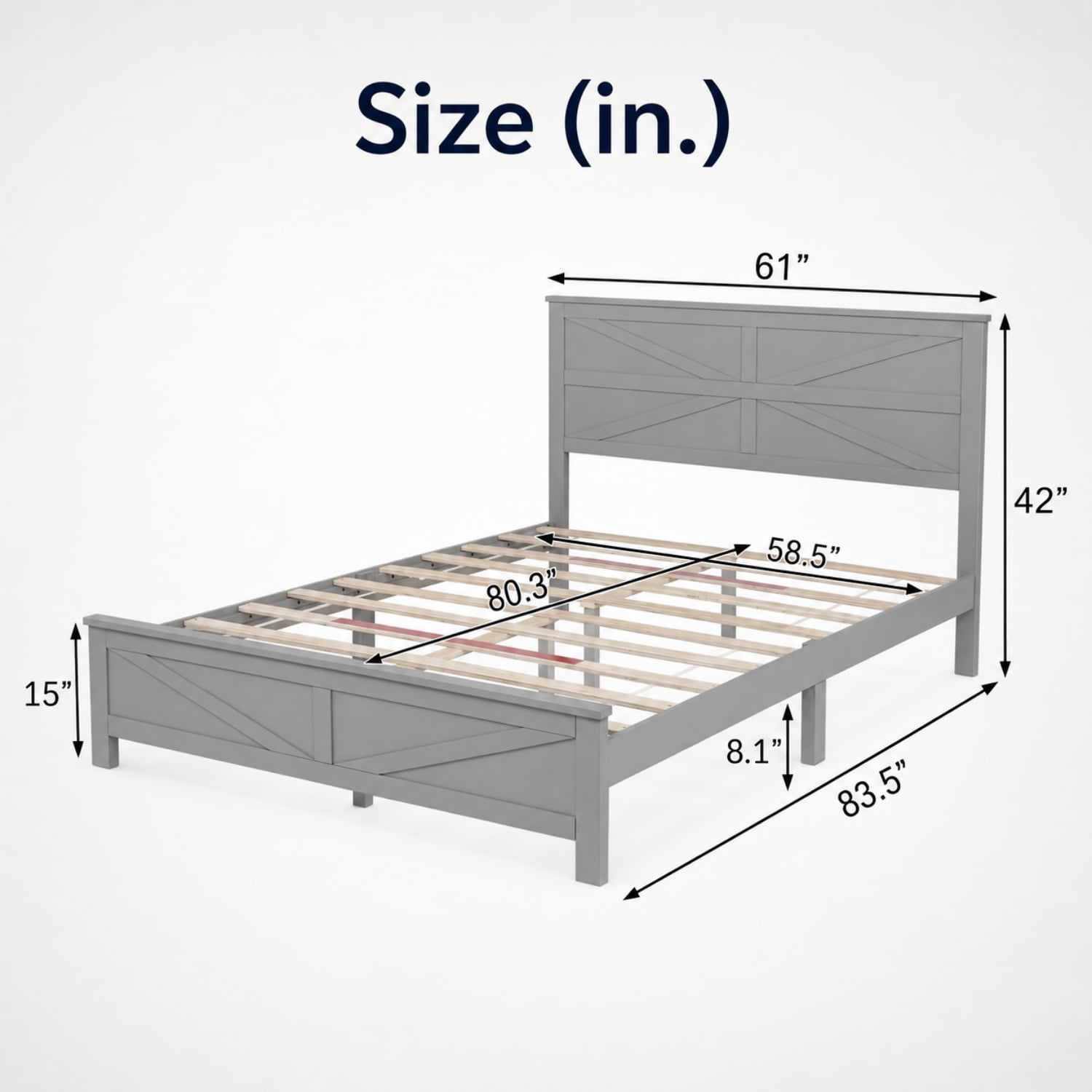 Miniyam Queen Bed with Barn Door Headboard and Footboard, Farmhouse Wood Platform Bed Frame, Gray