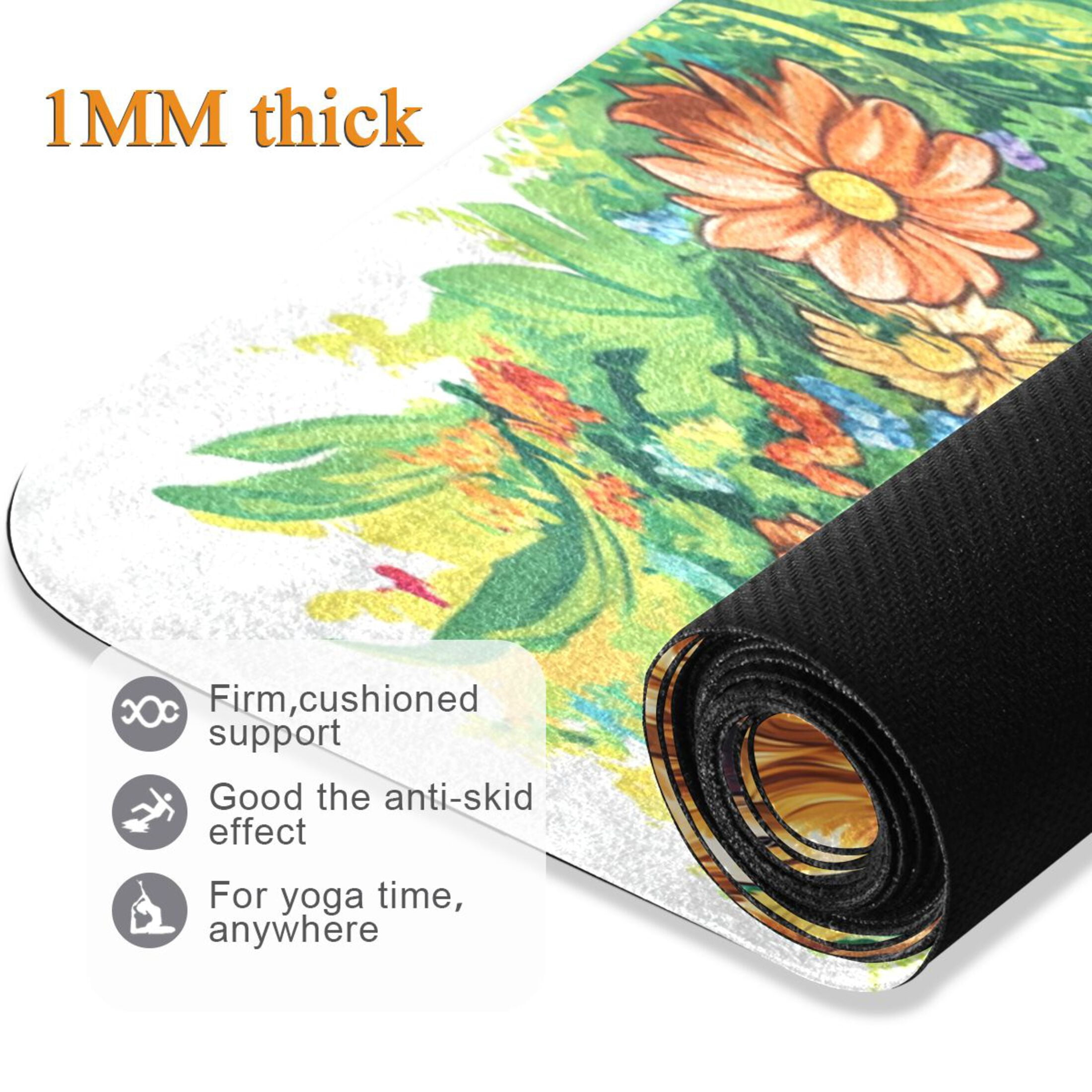 BZSMCE Yoga Mat Women Dogs Running Among Flowers Butterflies Fitness Mat
