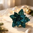 thumbnail image 5 of Cozeii 2 Pcs Christmas Ornaments, Artificial Velvet Glitter Poinsettia Flowers with Stems for Xmas Tree Wreath Garland Decoration (Deep Teal Color）, 5 of 5