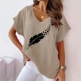 thumbnail image 3 of TSADFHJI Hauts Col en V pour Femmes T-Shirt Imprimé Ample Décontracté Col Rond Manches Courtes T-Shirt Femmes TTG Kaki, 3 of 4