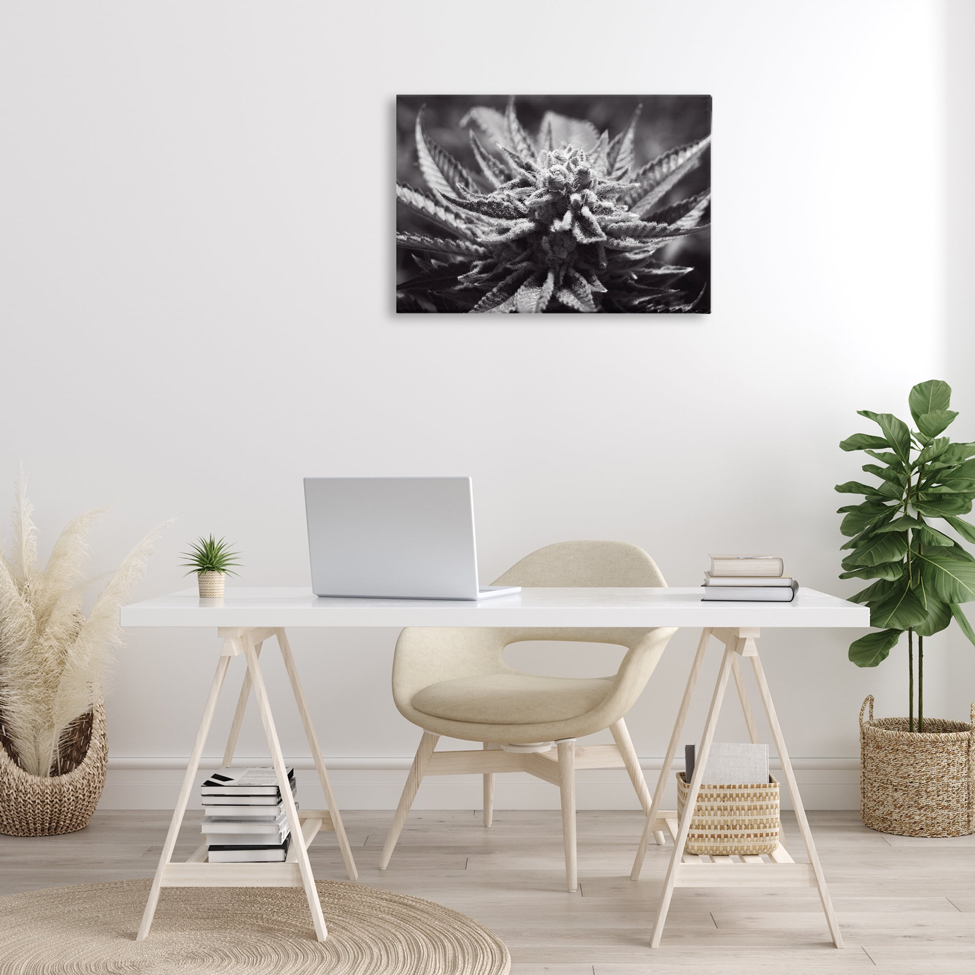 Stupell Industries Monochrome Cannabis Flower Plants & Flowers Painting Wrapped Canvas Art Print Wall Art, 30 x 20